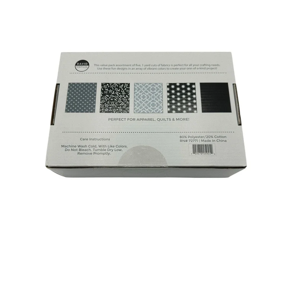 Fabric- Creative Cuts Value Pack Poly/Cotton Blend 5 One Yard Cuts‎ Black Gray